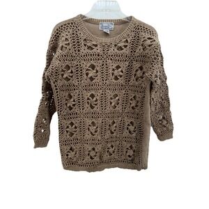 Vintage REFERENCE POINT BrownPullover Sweater  Crochet Top Size Large Runs Small